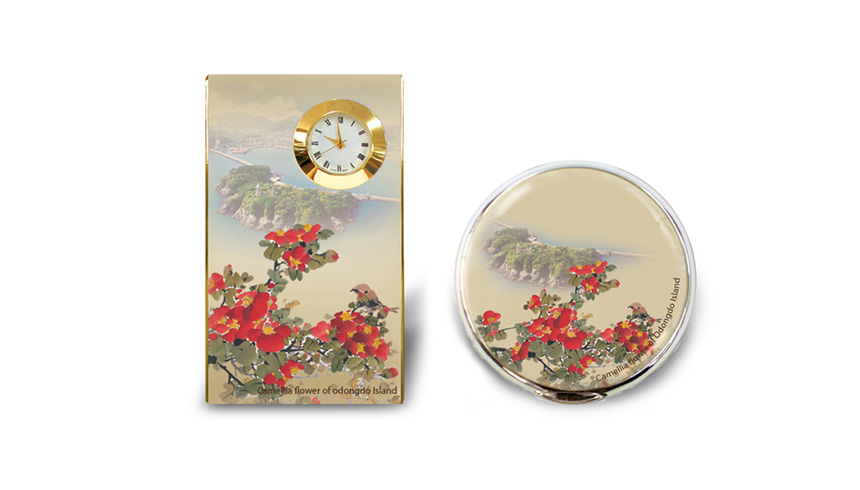 2013 Camellia flower Table Clock & Compact Mirror